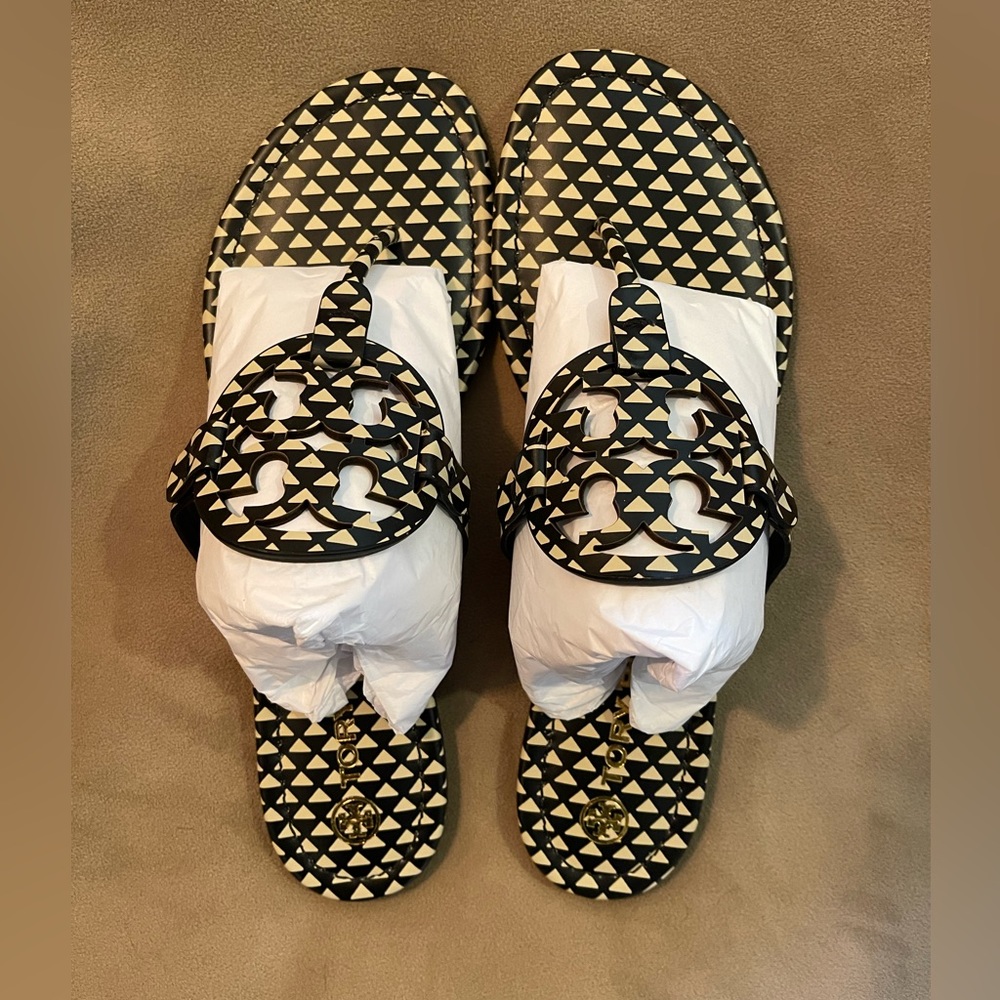 Tory Burch Black & Cream/White printed Miller Sandal